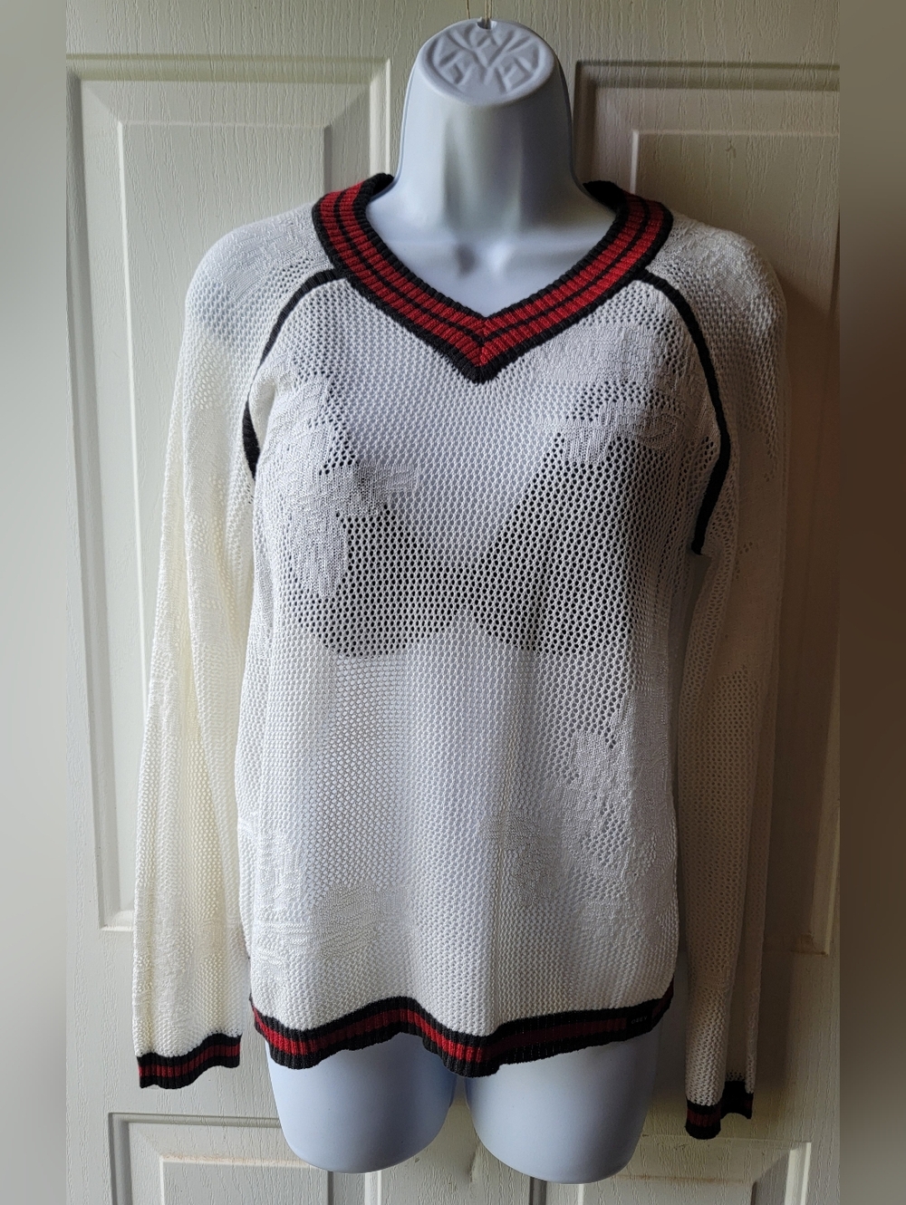 Obey Open Weave Varsity Style Sweater Size Small